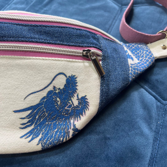 Upcycled Denim Dragon Bum Bag, Handmade Crossbody Festival Bag