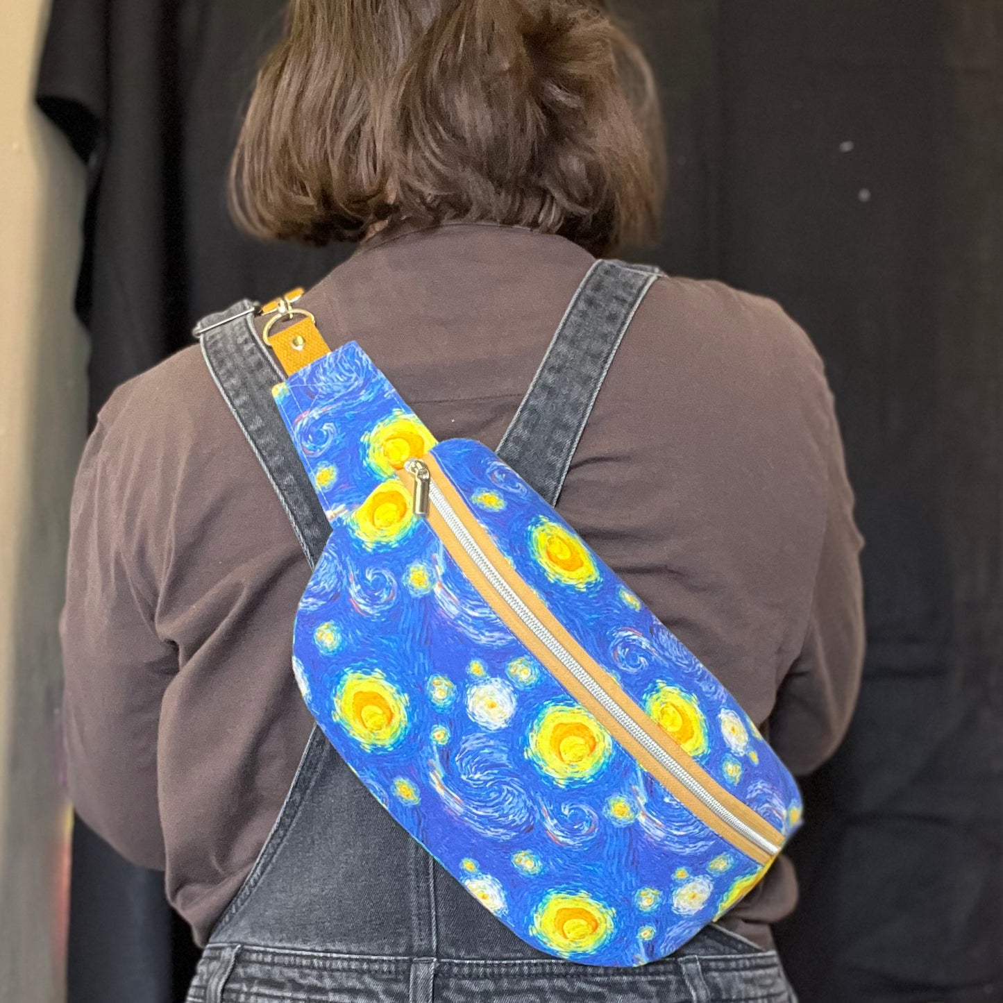 Upcycled Starry Night Sling Bag | Van Gogh Print Crossbody, Sustainable Fashion