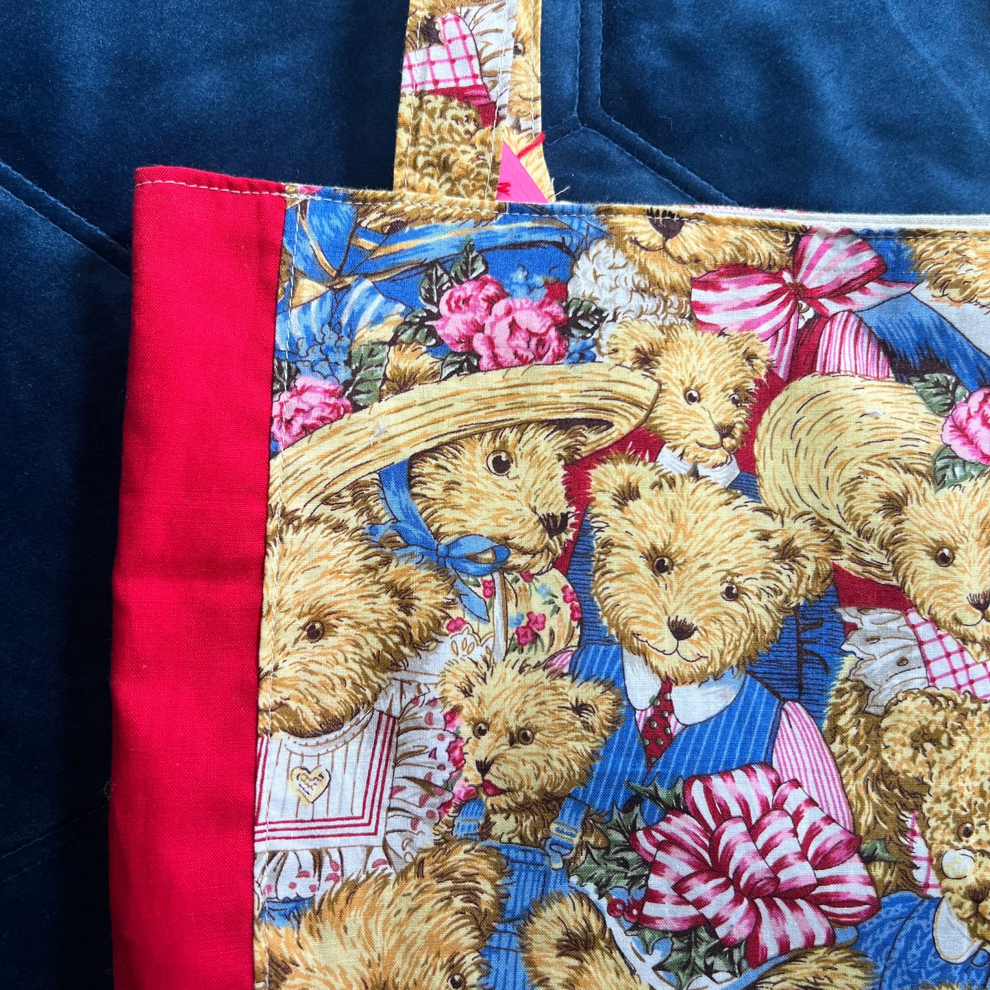 Upcycled Handcrafted Teddy Bear Tote | Vintage fabric | Fully Lined