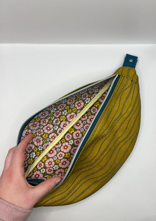 Upcycled Faux Leather Sling Bag | Mustard Yellow Bum Bag, Ethically Handmade