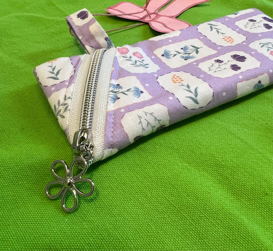 Handmade Purple Floral Soft Glasses Case / Pencil Pouch / Bag Organiser