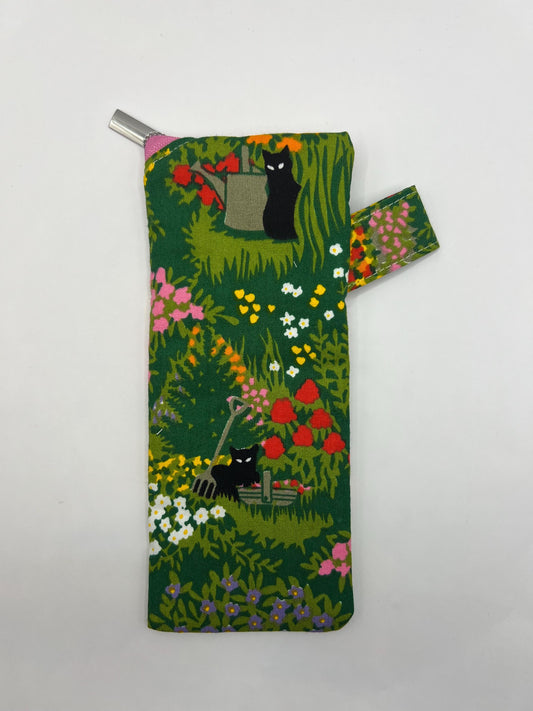 Upcycled Garden Cat Glasses Case - Handmade Pencil Case - Repurposed Fabric - Poetcore - Klimt Inspired