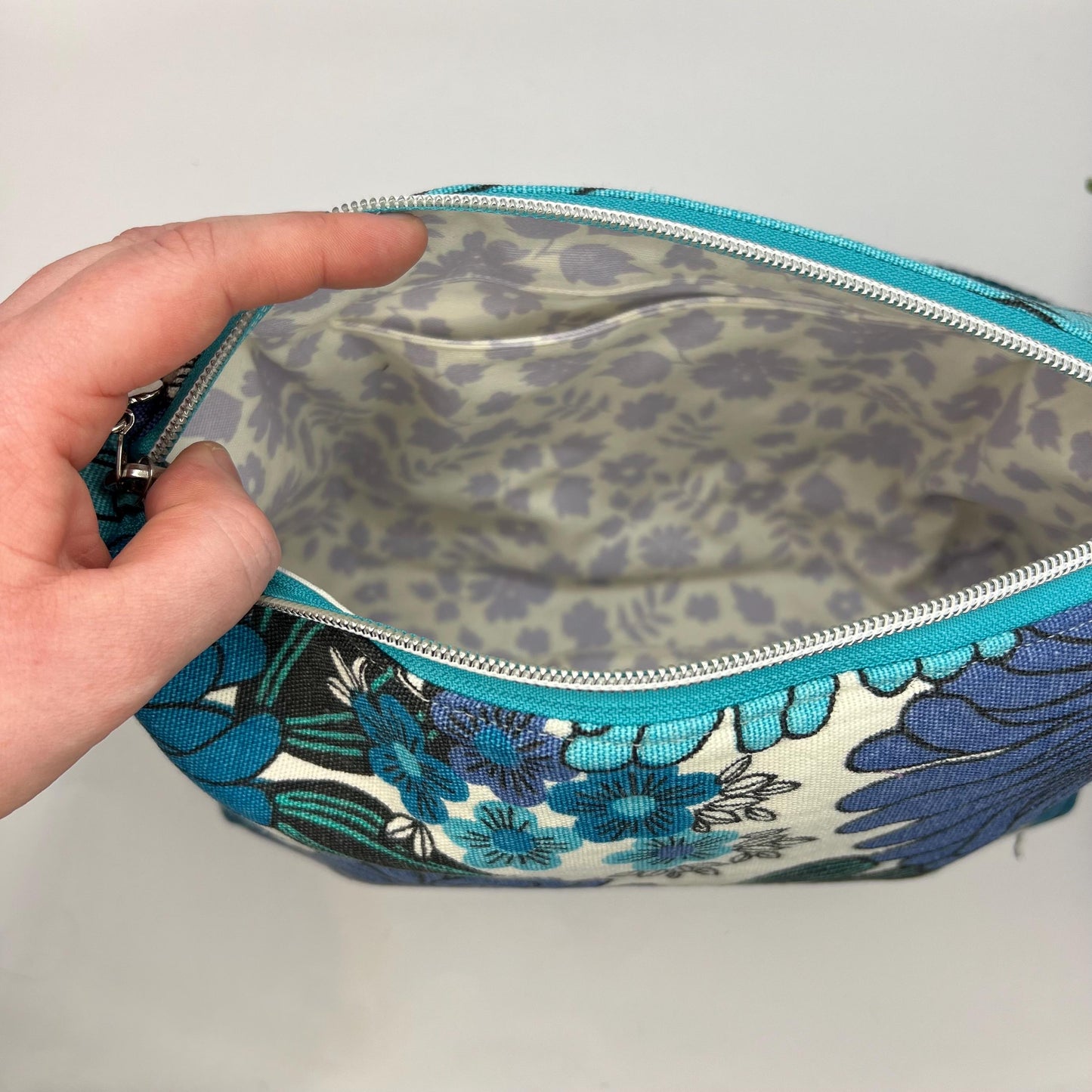 Blue Floral Boxy Shoulder Bag - Sustainable Bold Upcycled Crossbody Bag - Ethically Handmade