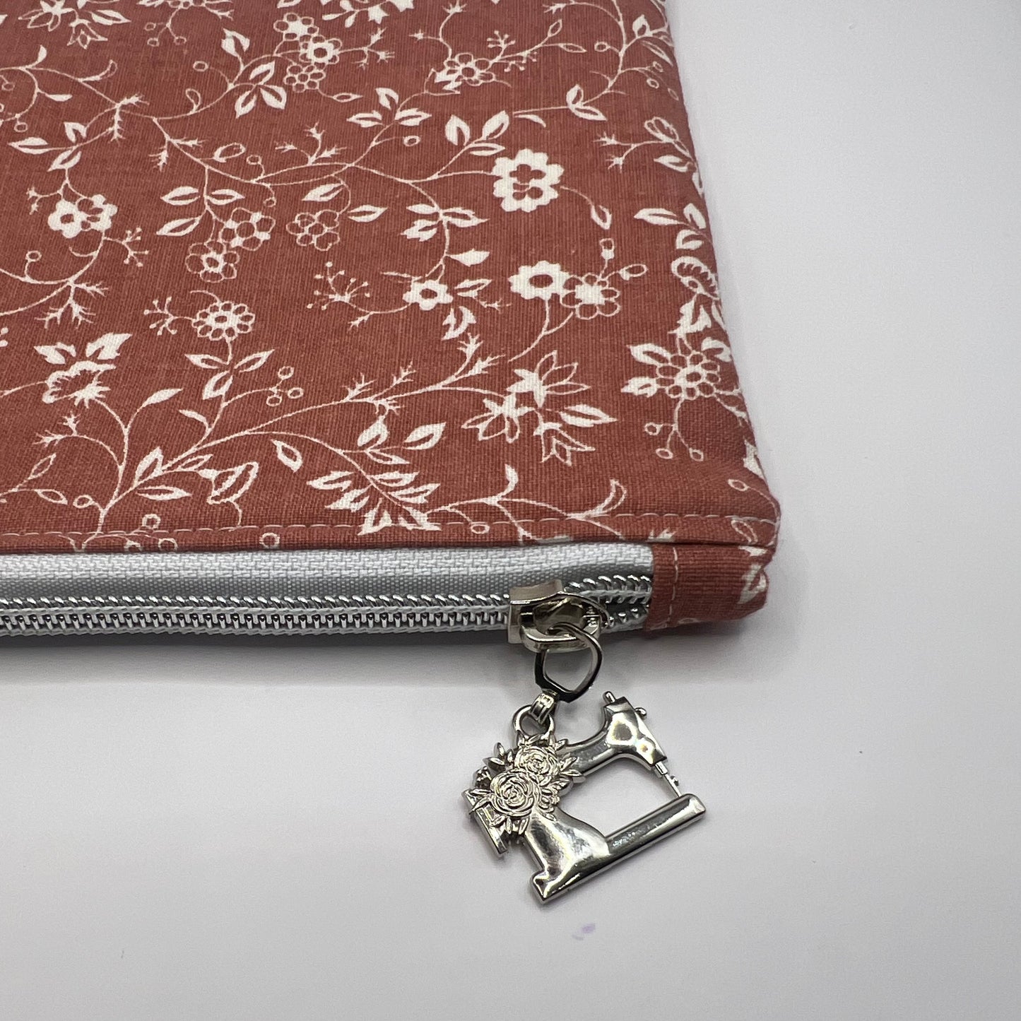 Handmade Upcycled Zipper Pouch - Coral Pink Florals