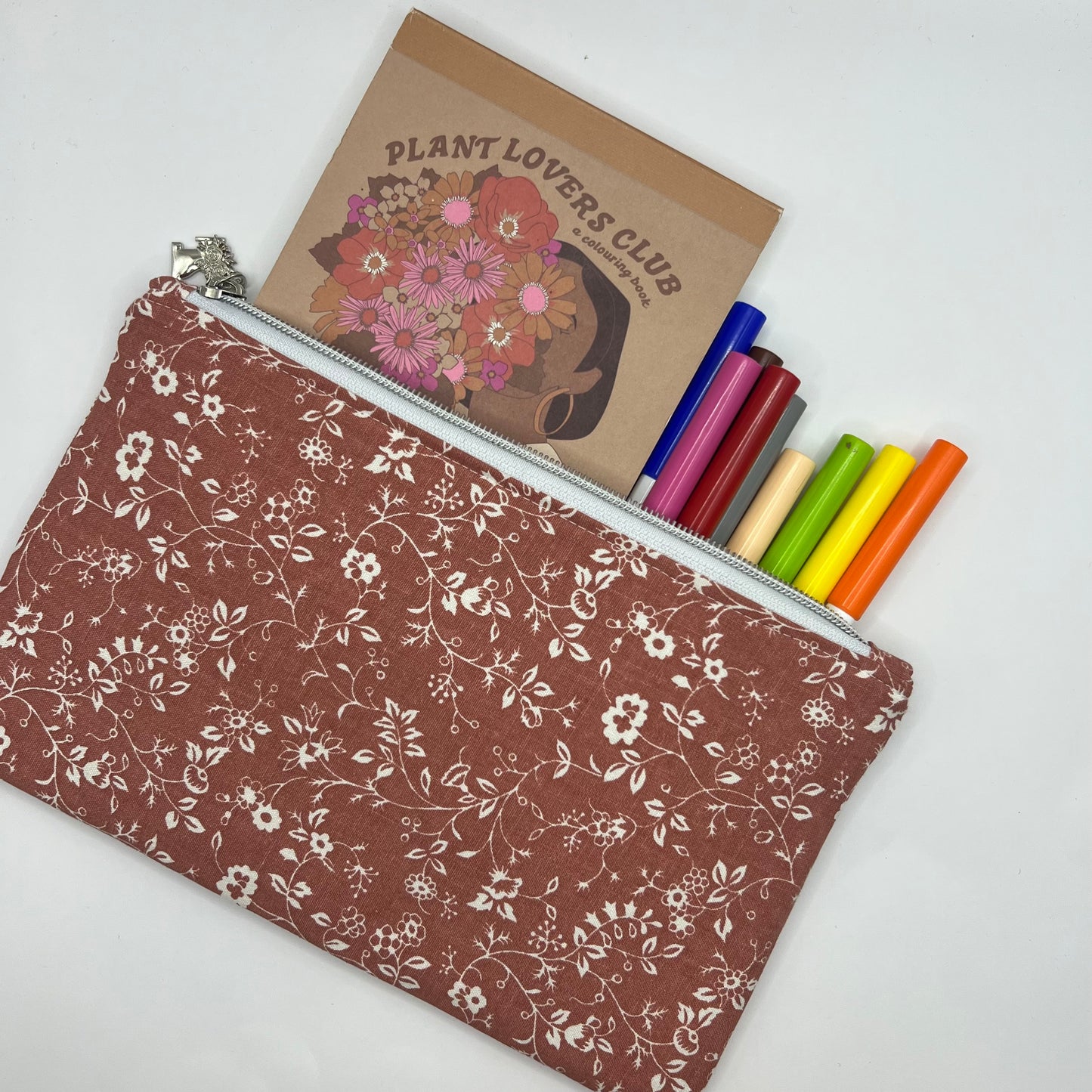 Handmade Upcycled Zipper Pouch - Coral Pink Florals