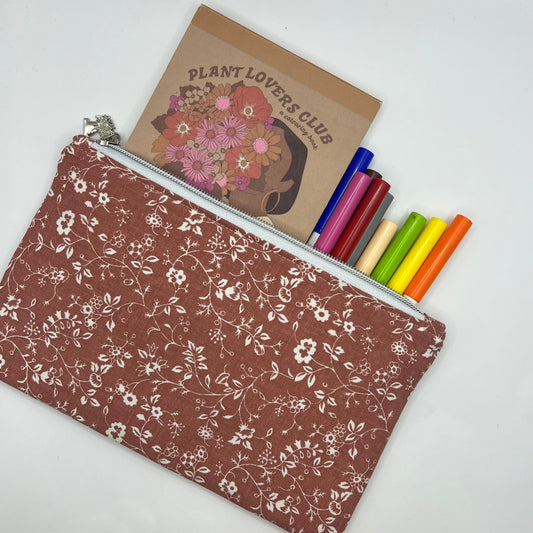 Handmade Upcycled Zipper Pouch - Coral Pink Florals
