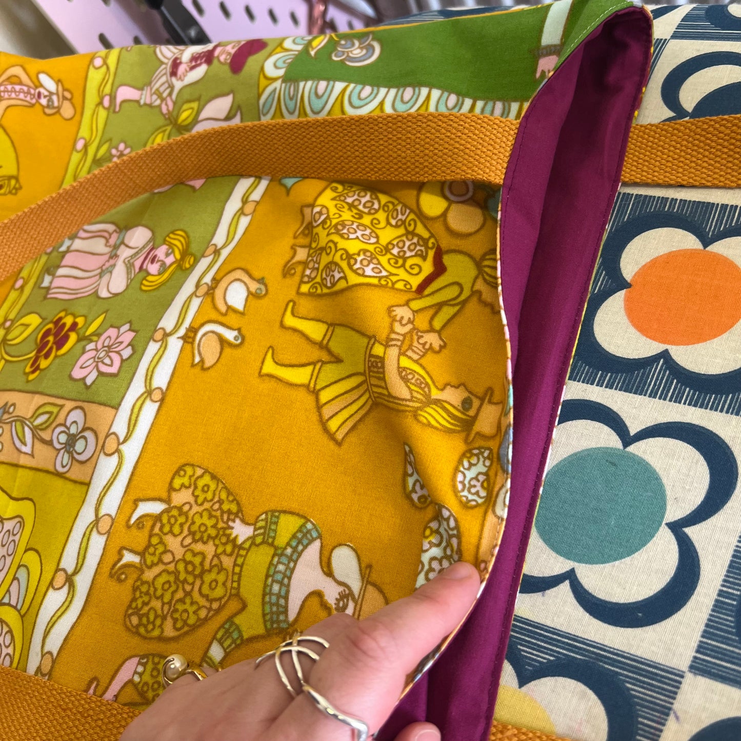 Upcycled Tote Bag in Unique 1970s Reclaimed Fabric