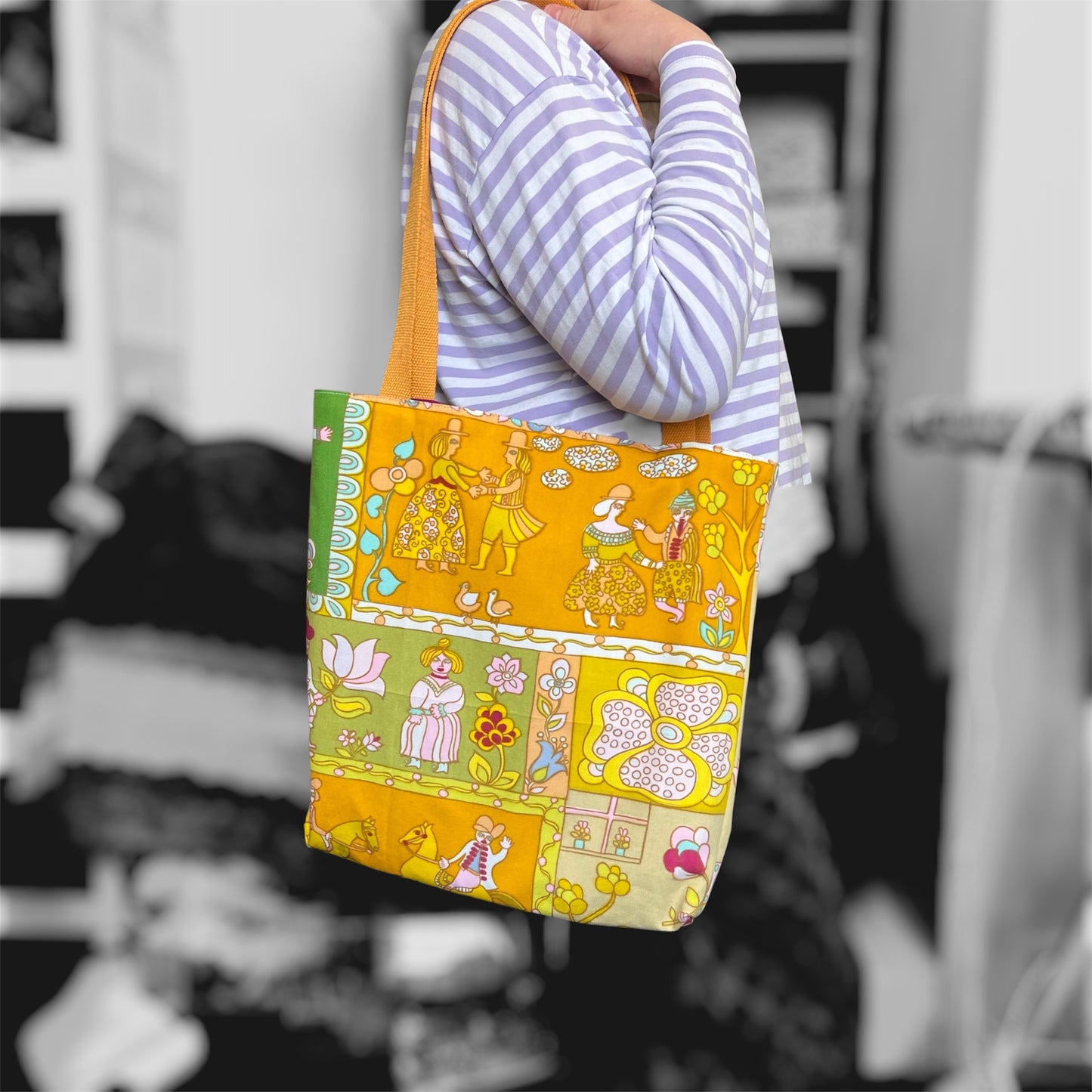 Upcycled Tote Bag in Unique 1970s Reclaimed Fabric