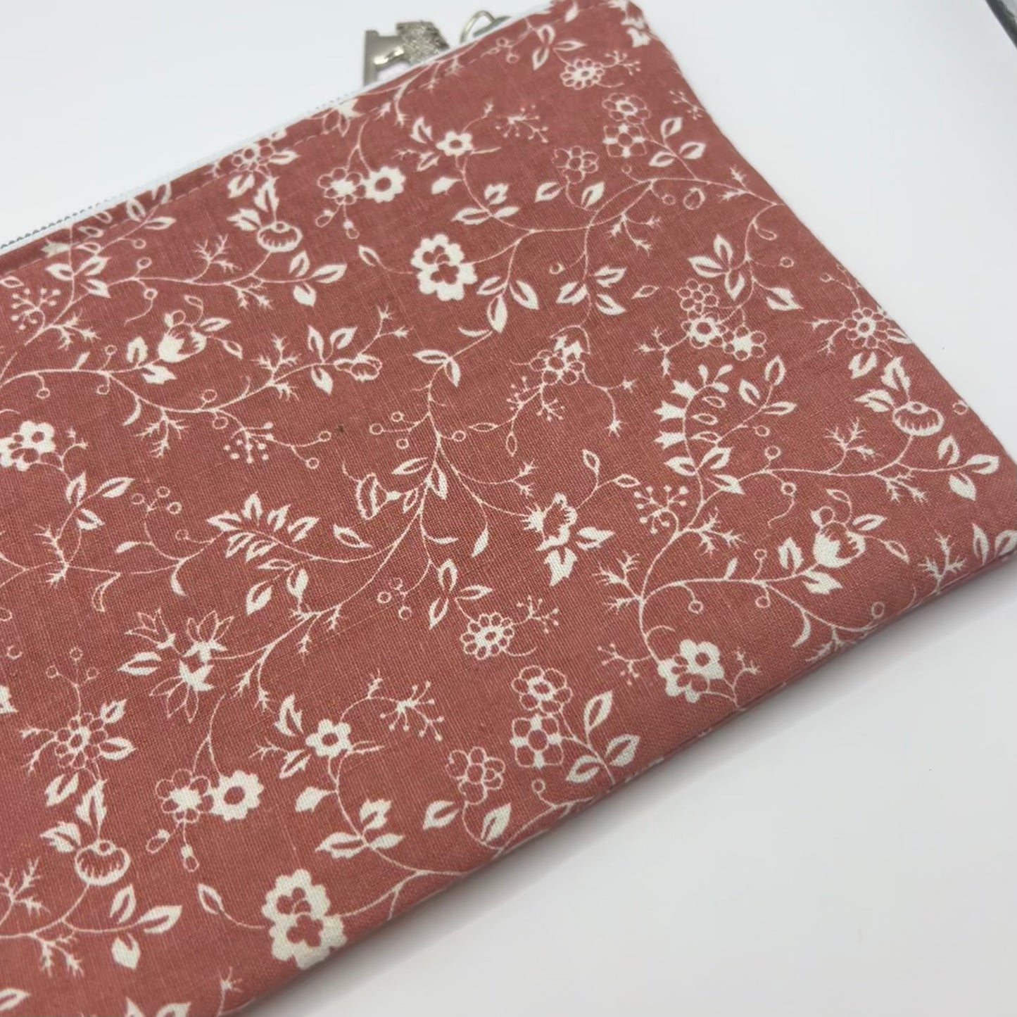Handmade Upcycled Zipper Pouch - Coral Pink Florals