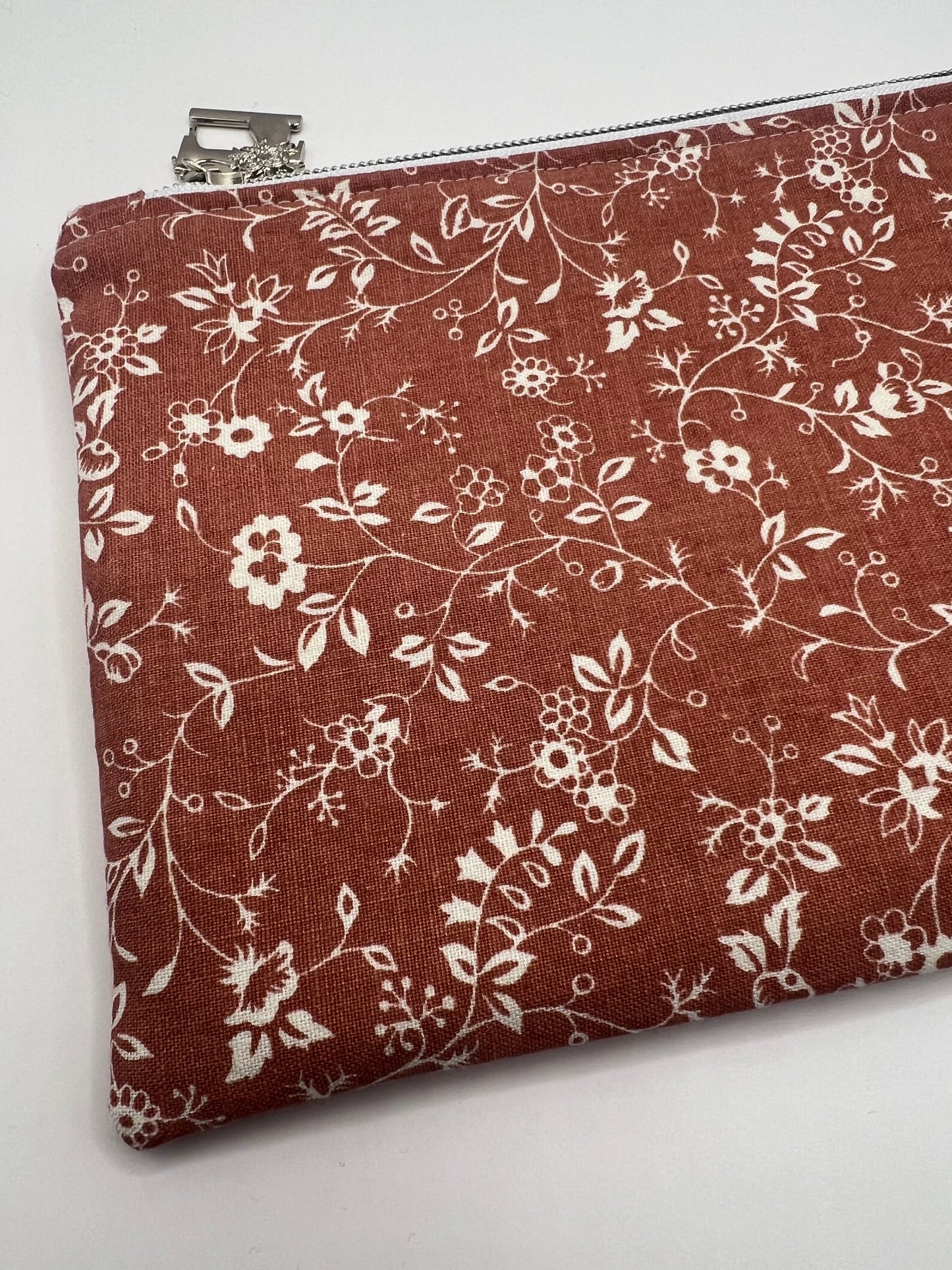 Handmade Upcycled Zipper Pouch - Coral Pink Florals