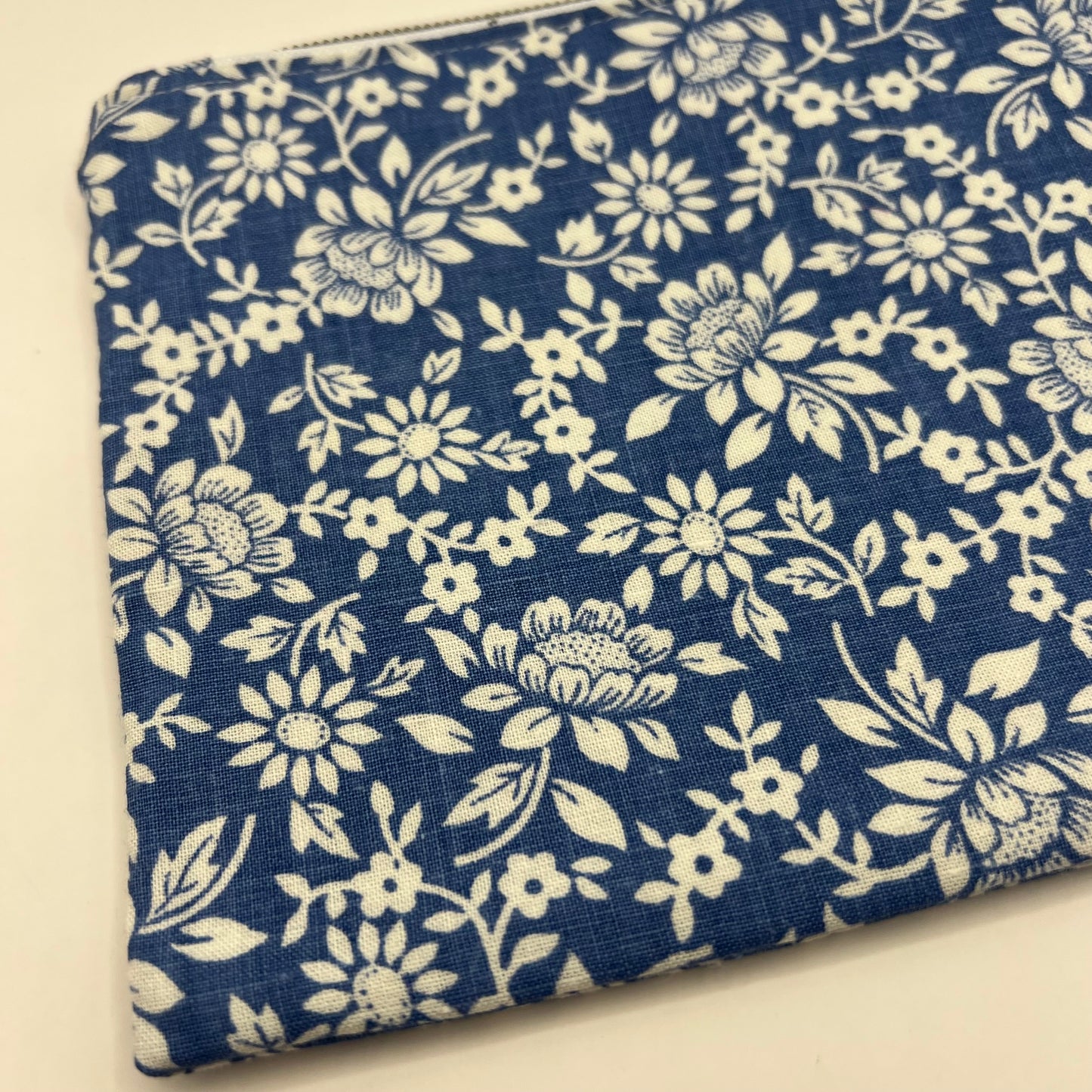Handmade Upcycled Zipper Pouch - Blue Floral Print