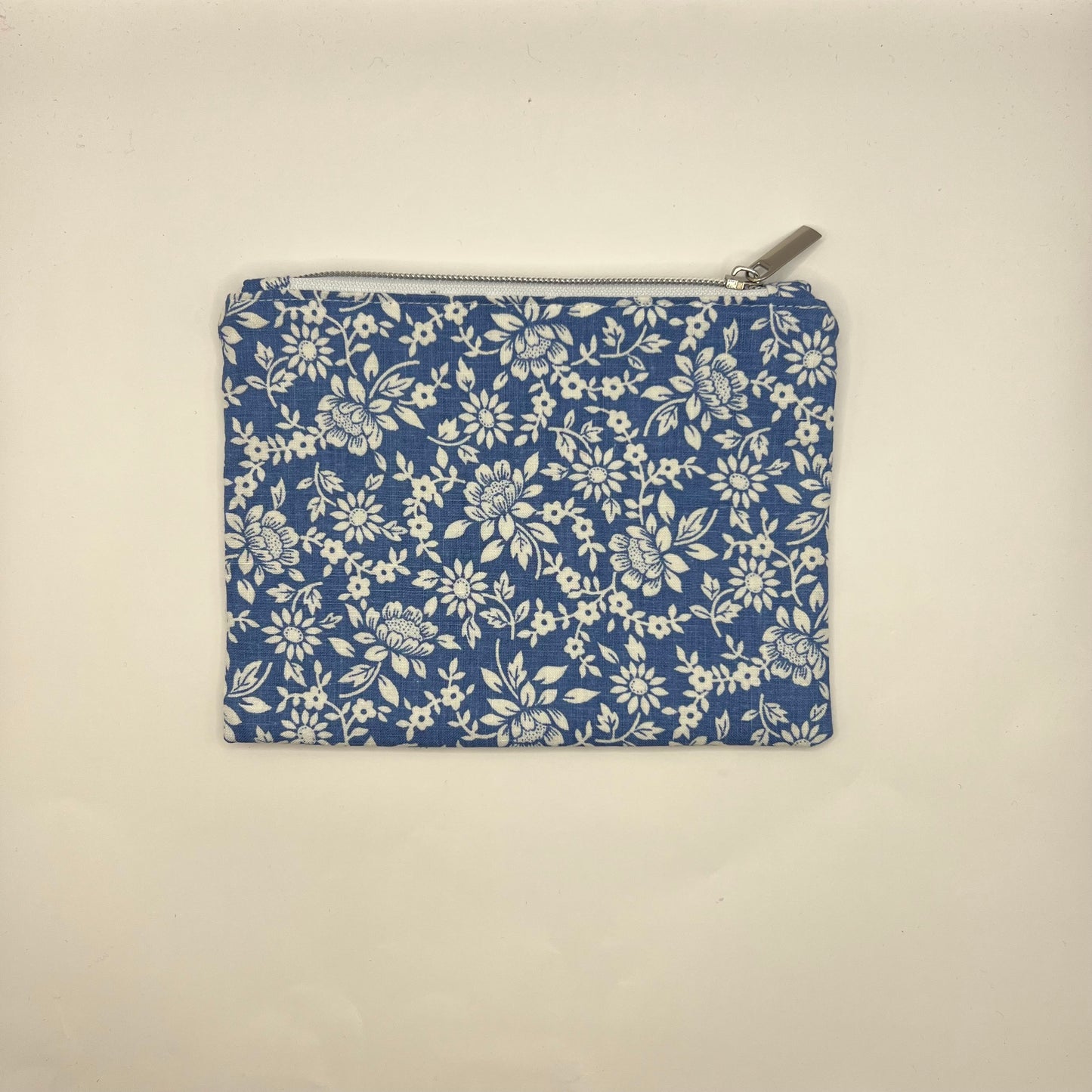 Handmade Upcycled Zipper Pouch - Blue Floral Print