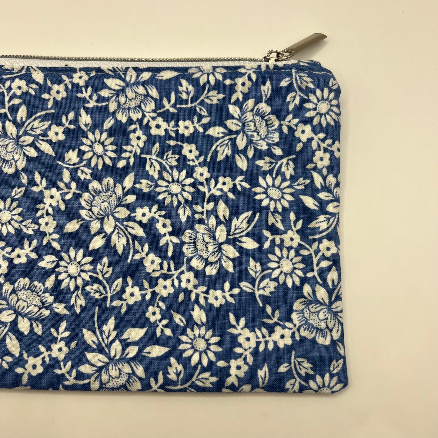 Handmade Upcycled Zipper Pouch - Blue Floral Print