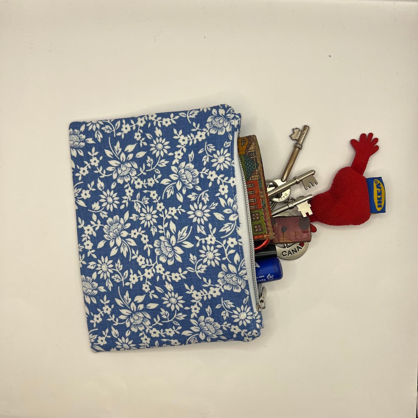 Handmade Upcycled Zipper Pouch - Blue Floral Print