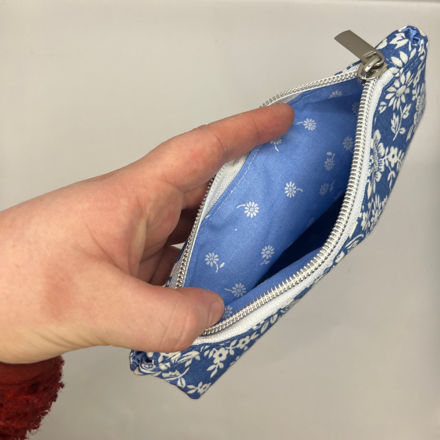 Handmade Upcycled Zipper Pouch - Blue Floral Print