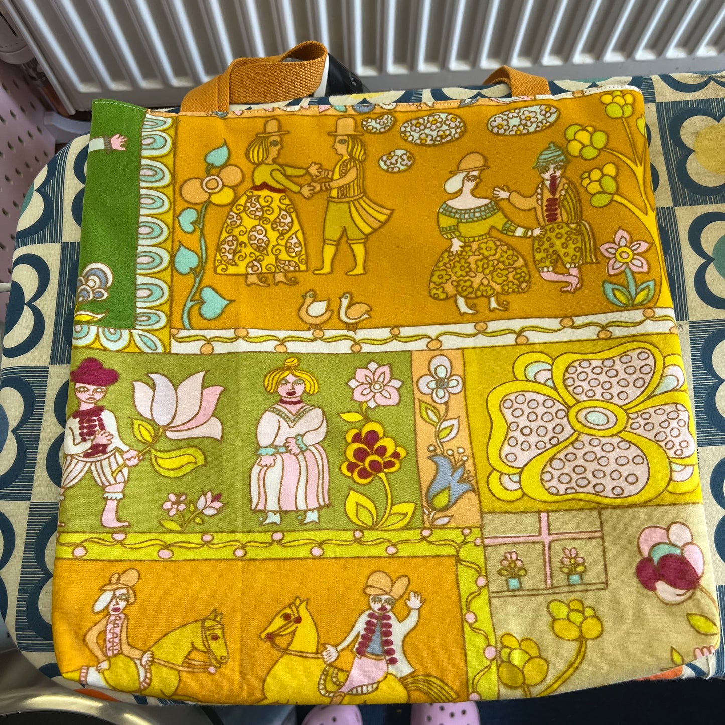 Upcycled Tote Bag in Unique 1970s Reclaimed Fabric