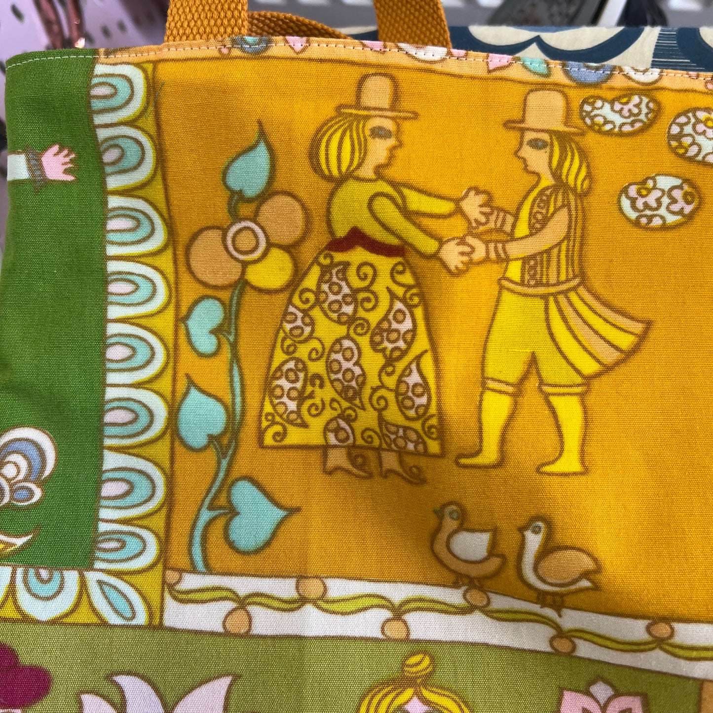 Upcycled Tote Bag in Unique 1970s Reclaimed Fabric