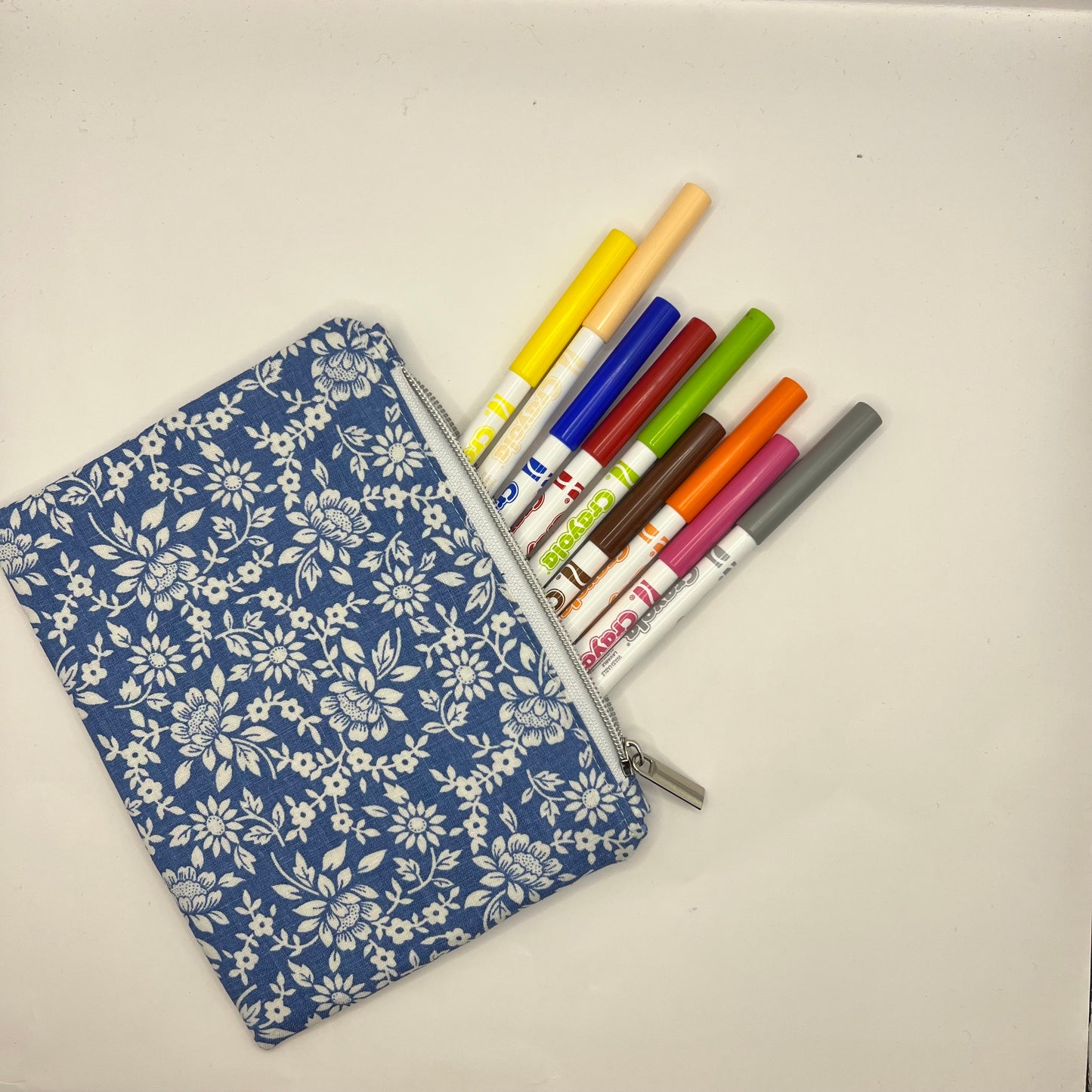 Handmade Upcycled Zipper Pouch - Blue Floral Print