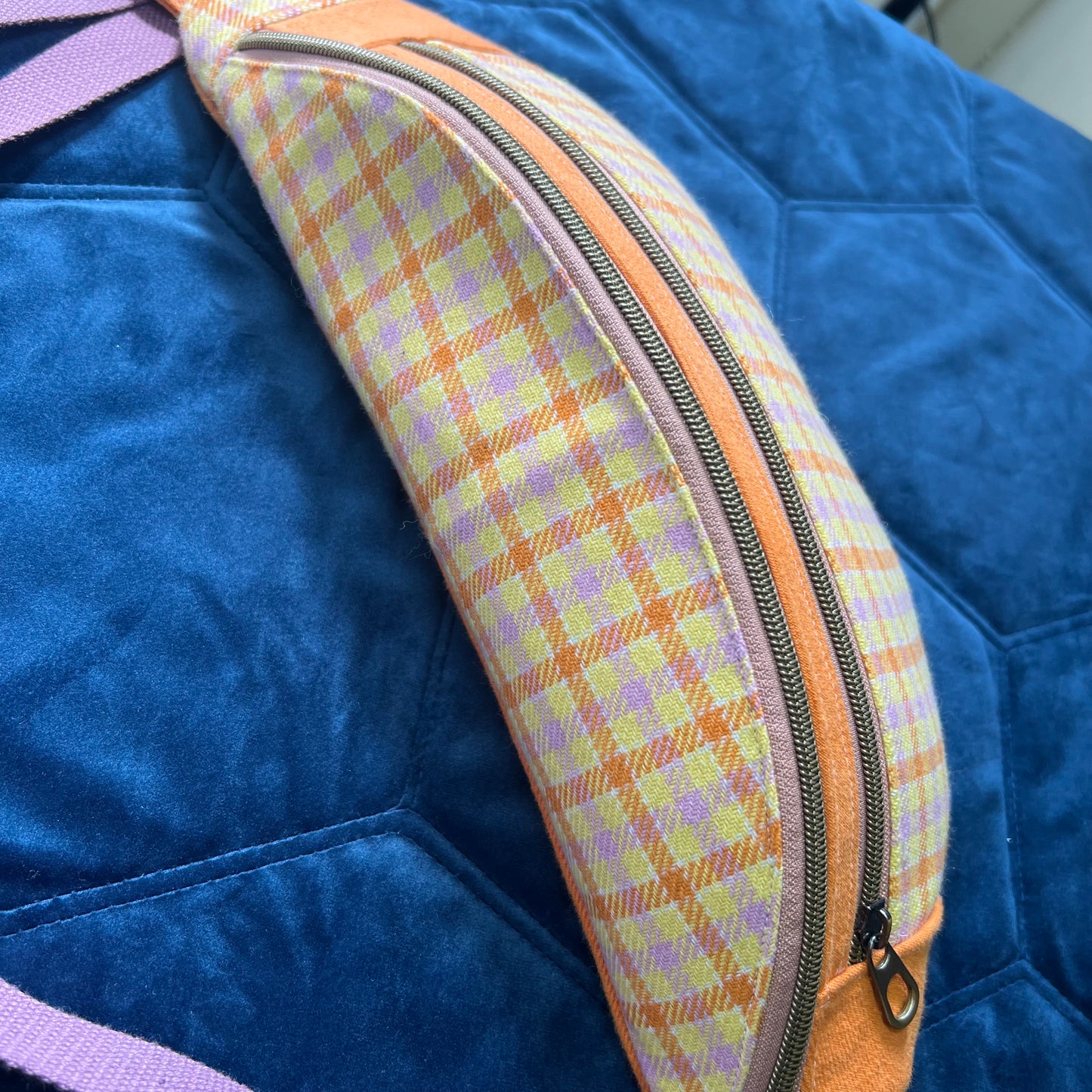 Upcycled Sustainable Orange Checked Sling Bag / Bum Bag | Streetwear and vintage inspired