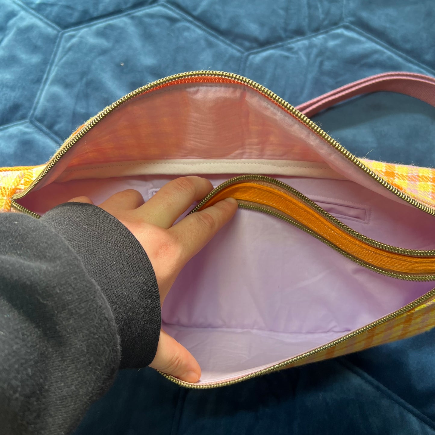 Upcycled Sustainable Orange Checked Sling Bag / Bum Bag | Streetwear and vintage inspired
