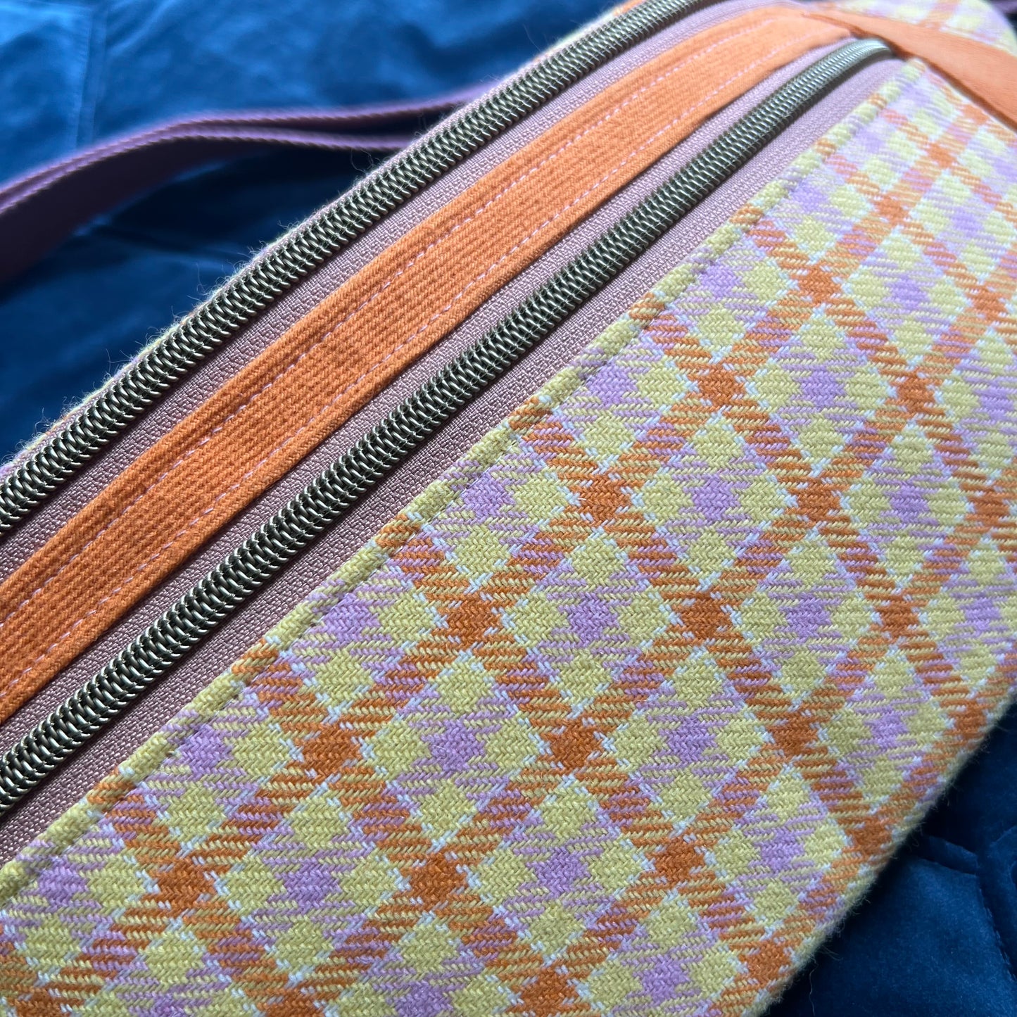 Upcycled Sustainable Orange Checked Sling Bag / Bum Bag | Streetwear and vintage inspired
