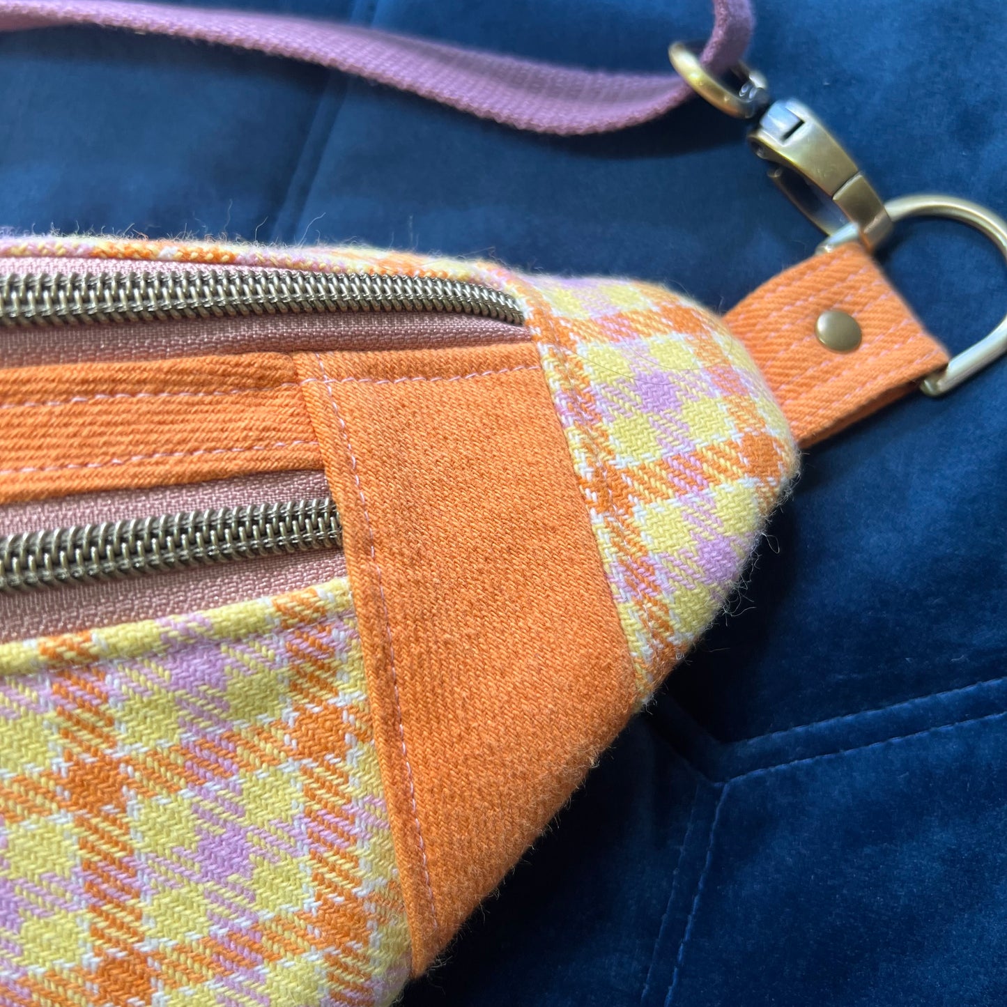 Upcycled Sustainable Orange Checked Sling Bag / Bum Bag | Streetwear and vintage inspired