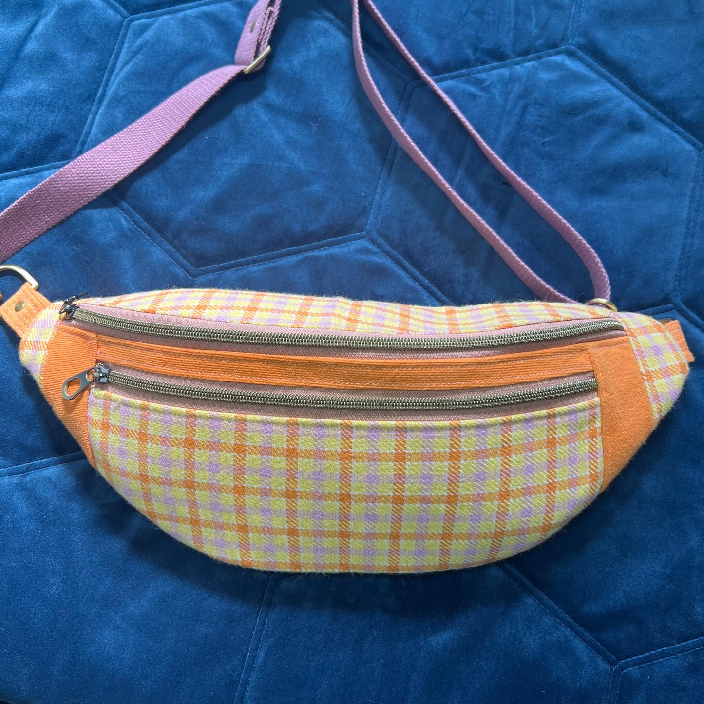 Upcycled Sustainable Orange Checked Sling Bag / Bum Bag | Streetwear and vintage inspired