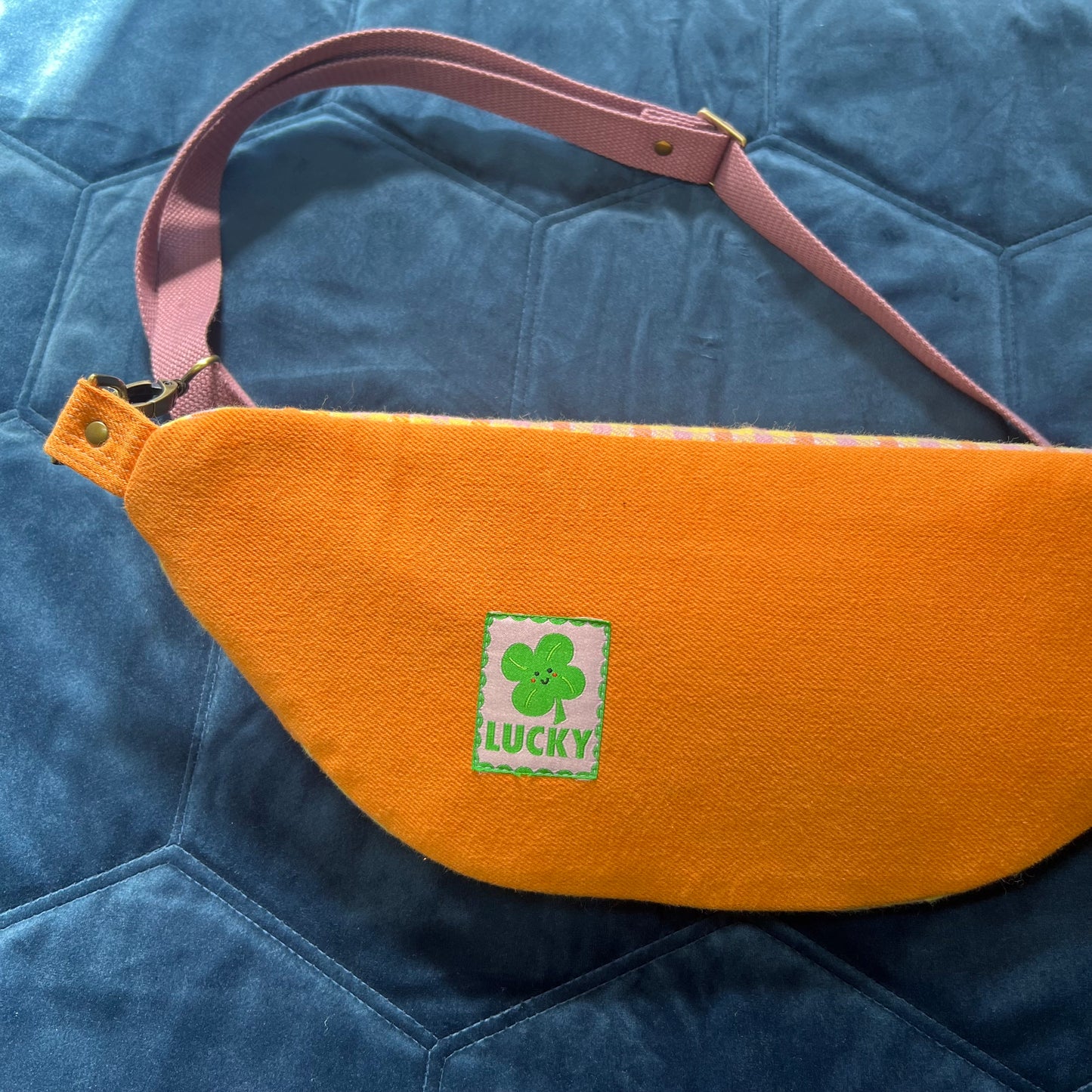Upcycled Sustainable Orange Checked Sling Bag / Bum Bag | Streetwear and vintage inspired