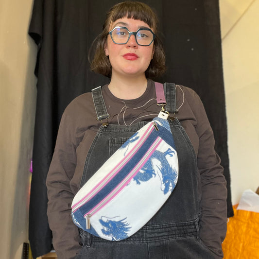 Upcycled Denim Dragon Bum Bag, Handmade Crossbody Festival Bag