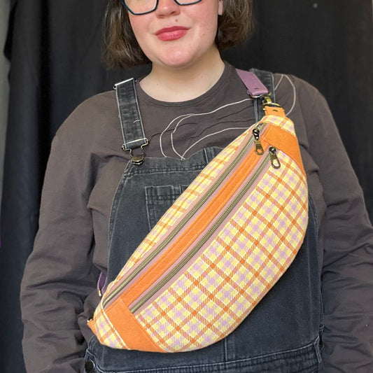 Upcycled Sustainable Orange Checked Sling Bag / Bum Bag | Streetwear and vintage inspired