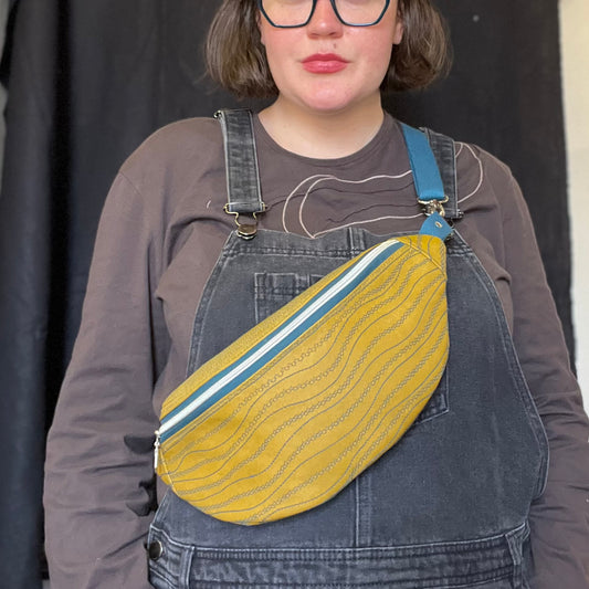 Upcycled Faux Leather Sling Bag | Mustard Yellow Bum Bag, Ethically Handmade
