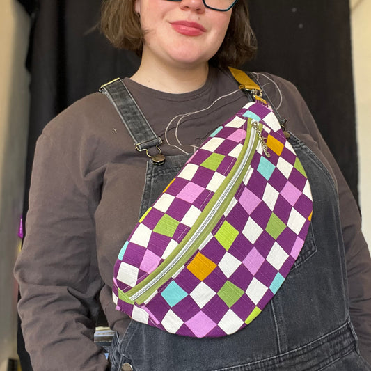 Checkerboard Sling Bag | Upcycled Vintage Streetwear Bum Bag - Ethically Handmade