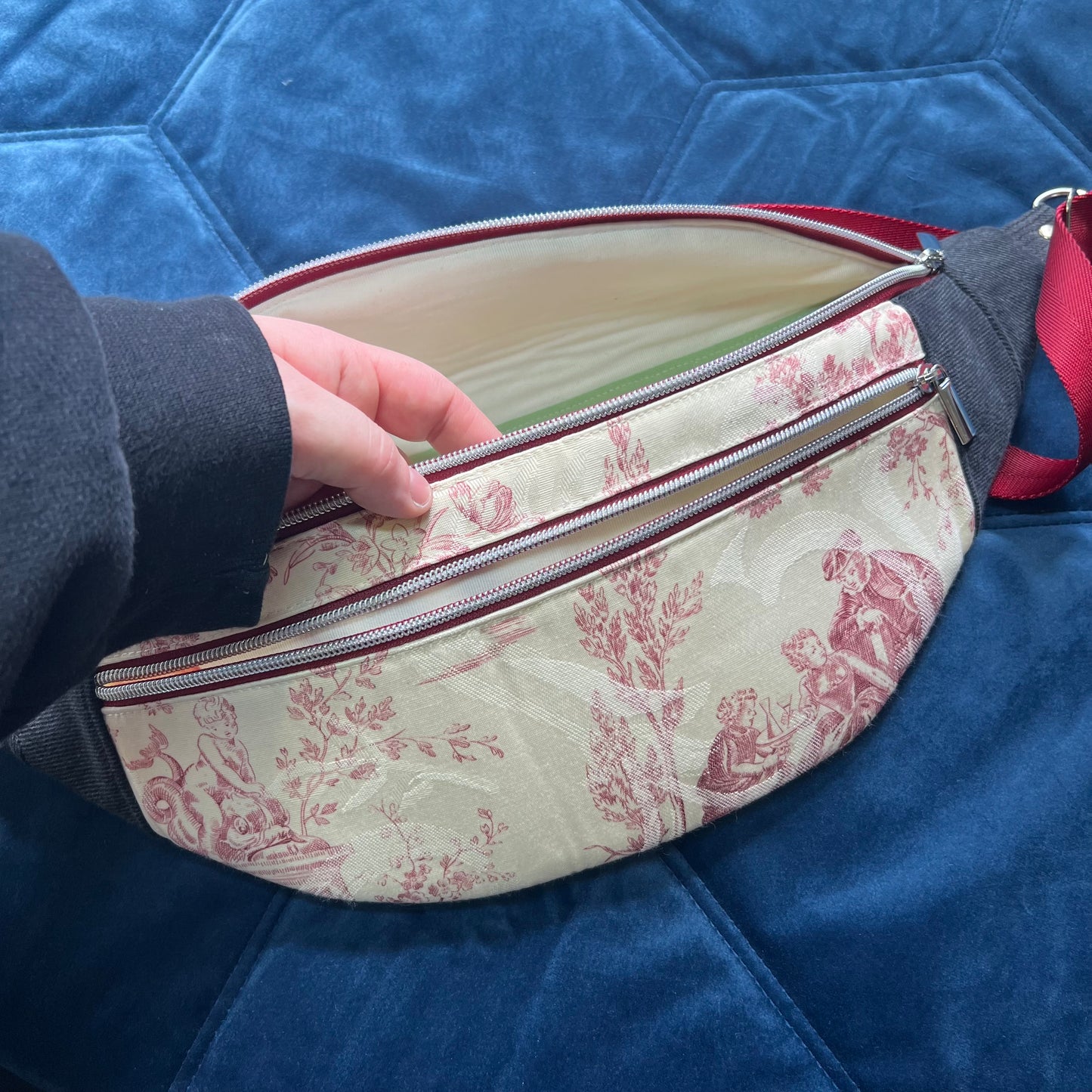 Upcycled Toile De Jouy Bum Bag, Handmade Recycled Crossbody