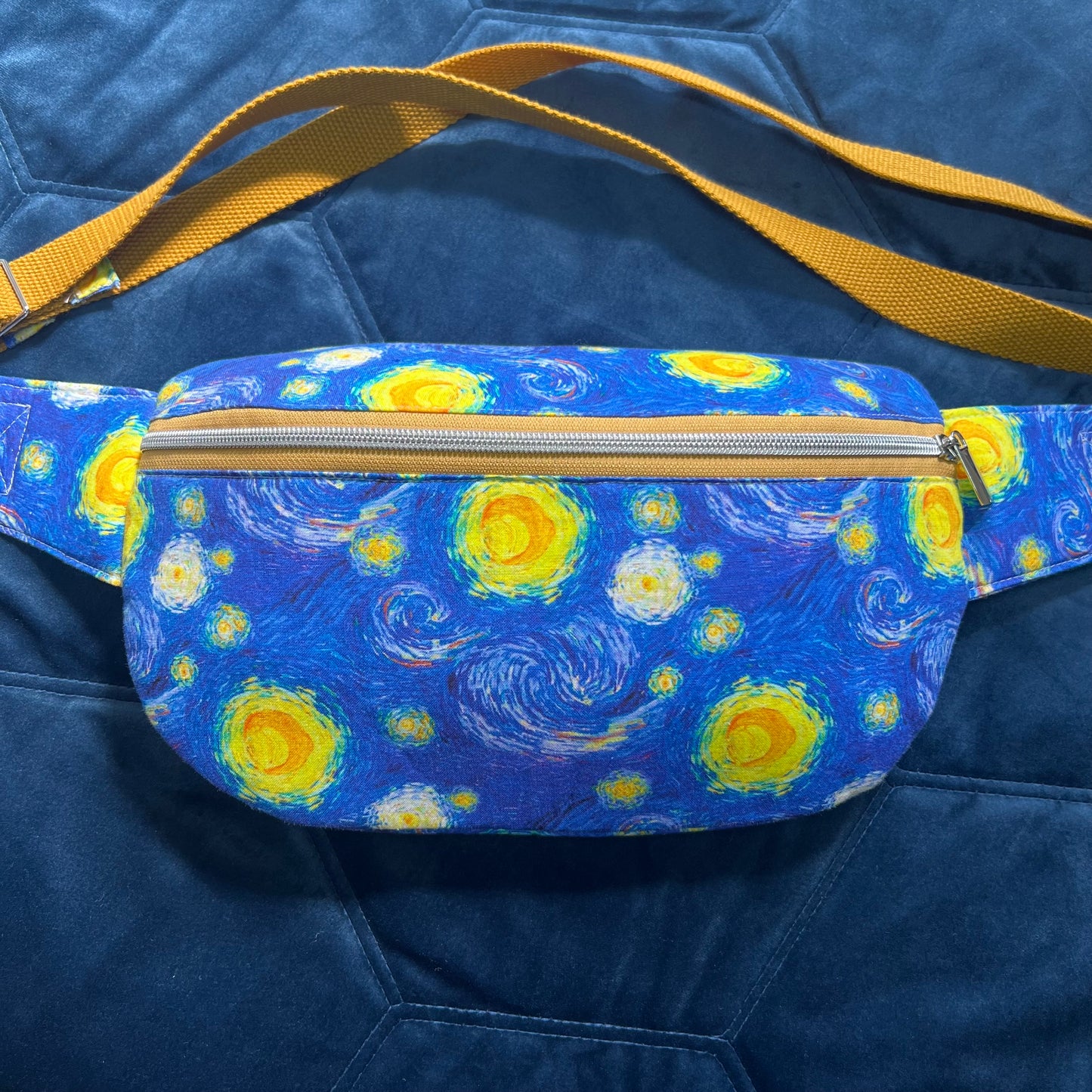Upcycled Starry Night Sling Bag | Van Gogh Print Crossbody, Sustainable Fashion