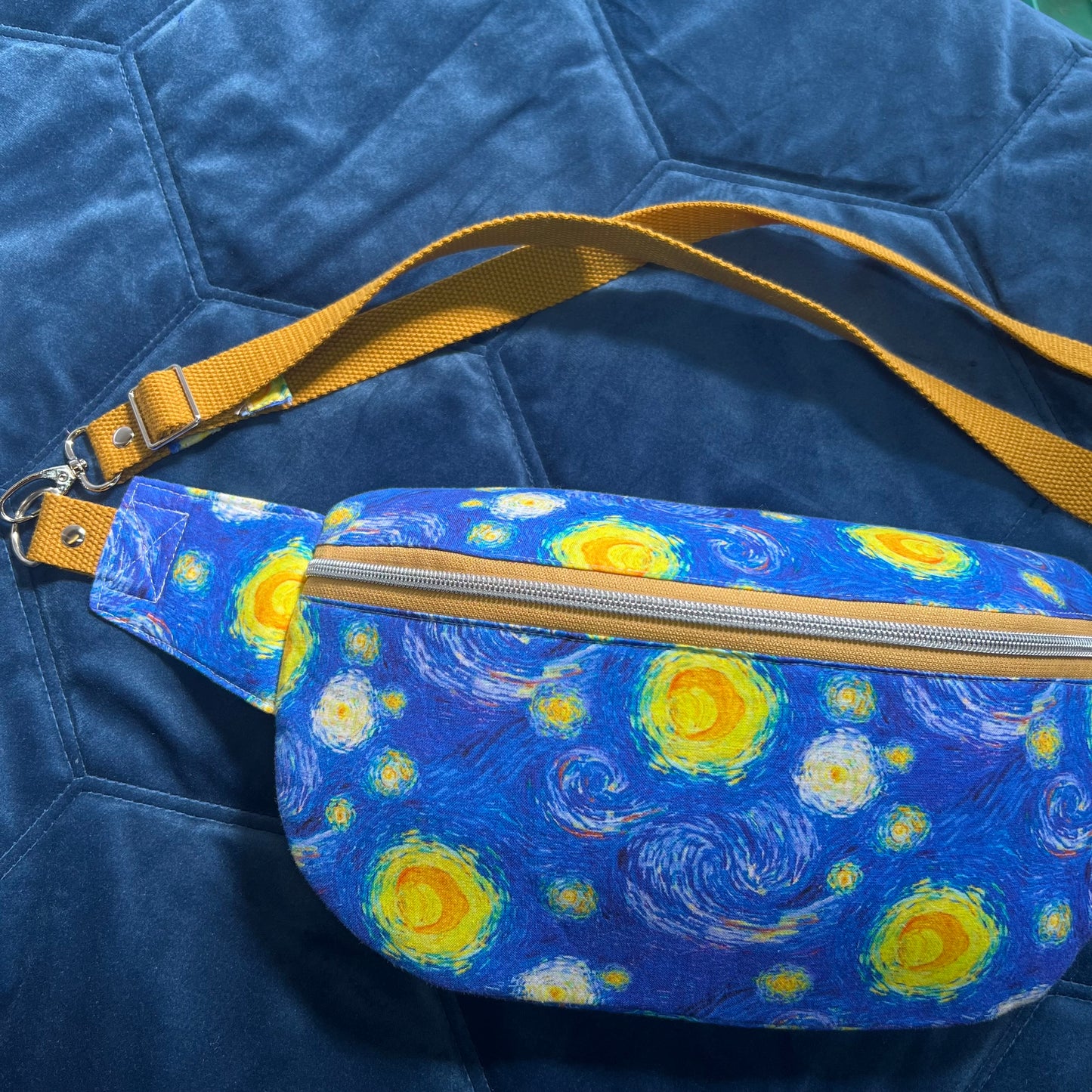 Upcycled Starry Night Sling Bag | Van Gogh Print Crossbody, Sustainable Fashion