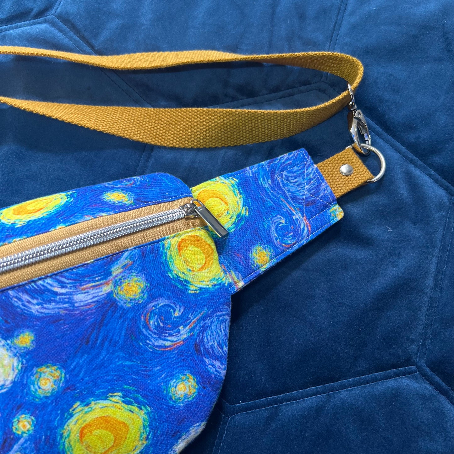 Upcycled Starry Night Sling Bag | Van Gogh Print Crossbody, Sustainable Fashion