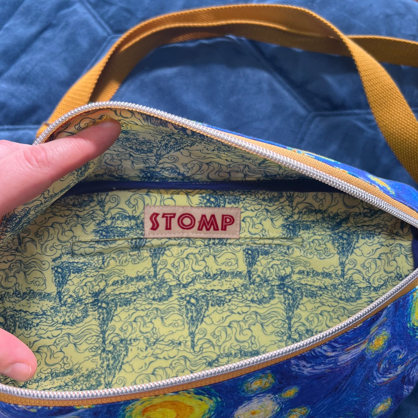 Upcycled Starry Night Sling Bag | Van Gogh Print Crossbody, Sustainable Fashion