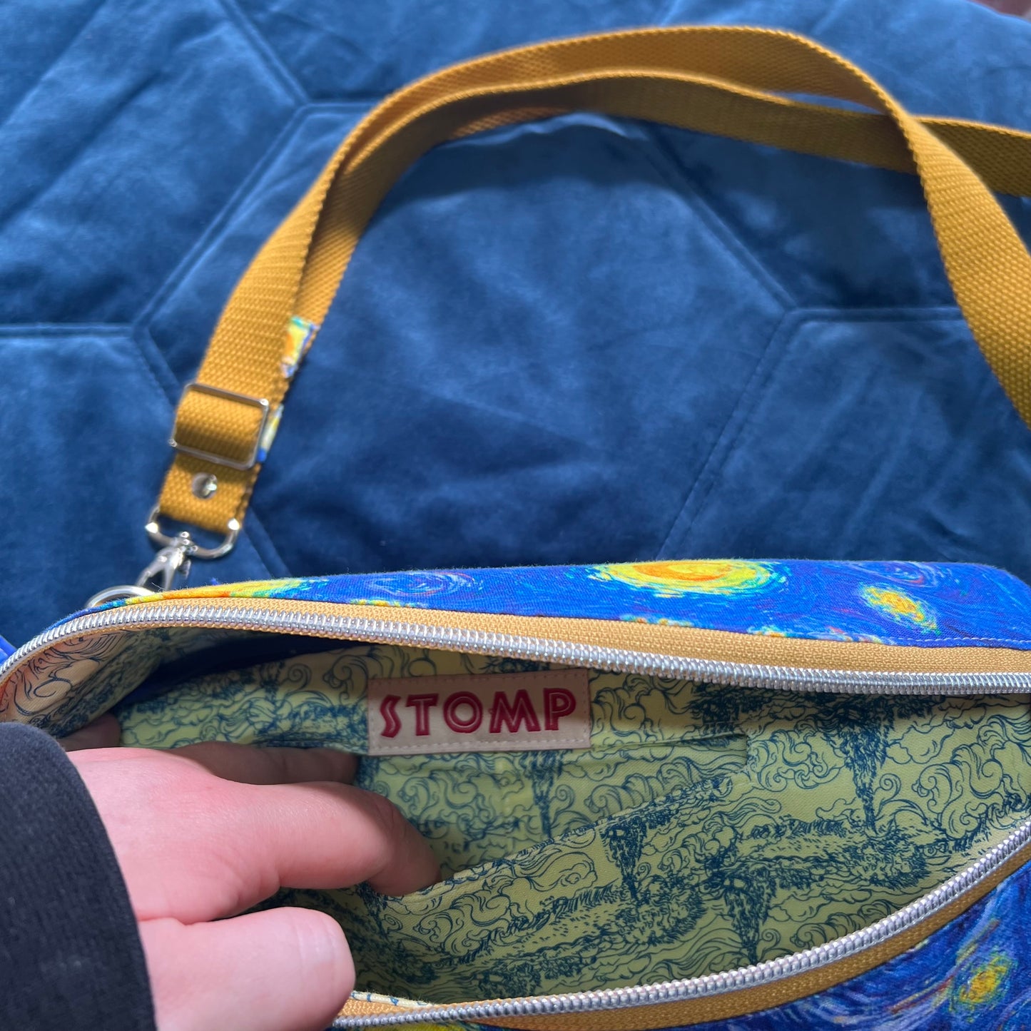 Upcycled Starry Night Sling Bag | Van Gogh Print Crossbody, Sustainable Fashion