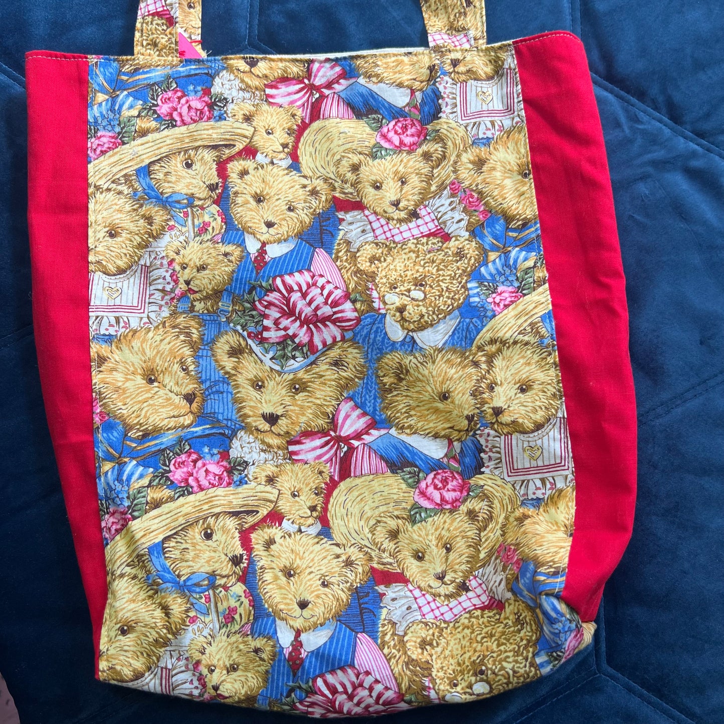 Upcycled Handcrafted Teddy Bear Tote | Vintage fabric | Fully Lined