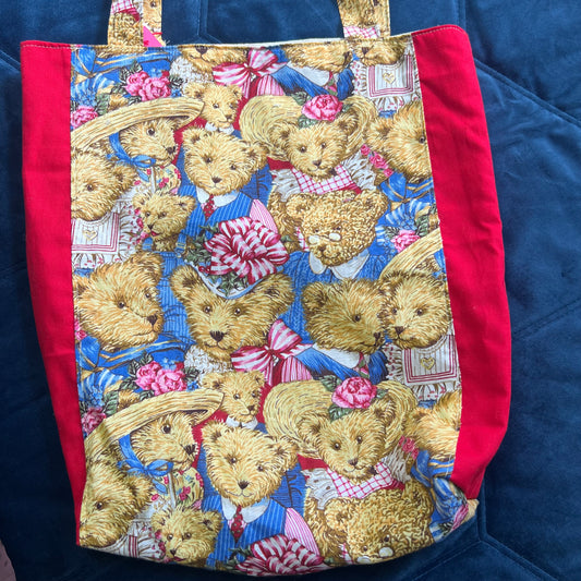 Upcycled Handcrafted Teddy Bear Tote | Vintage fabric | Fully Lined