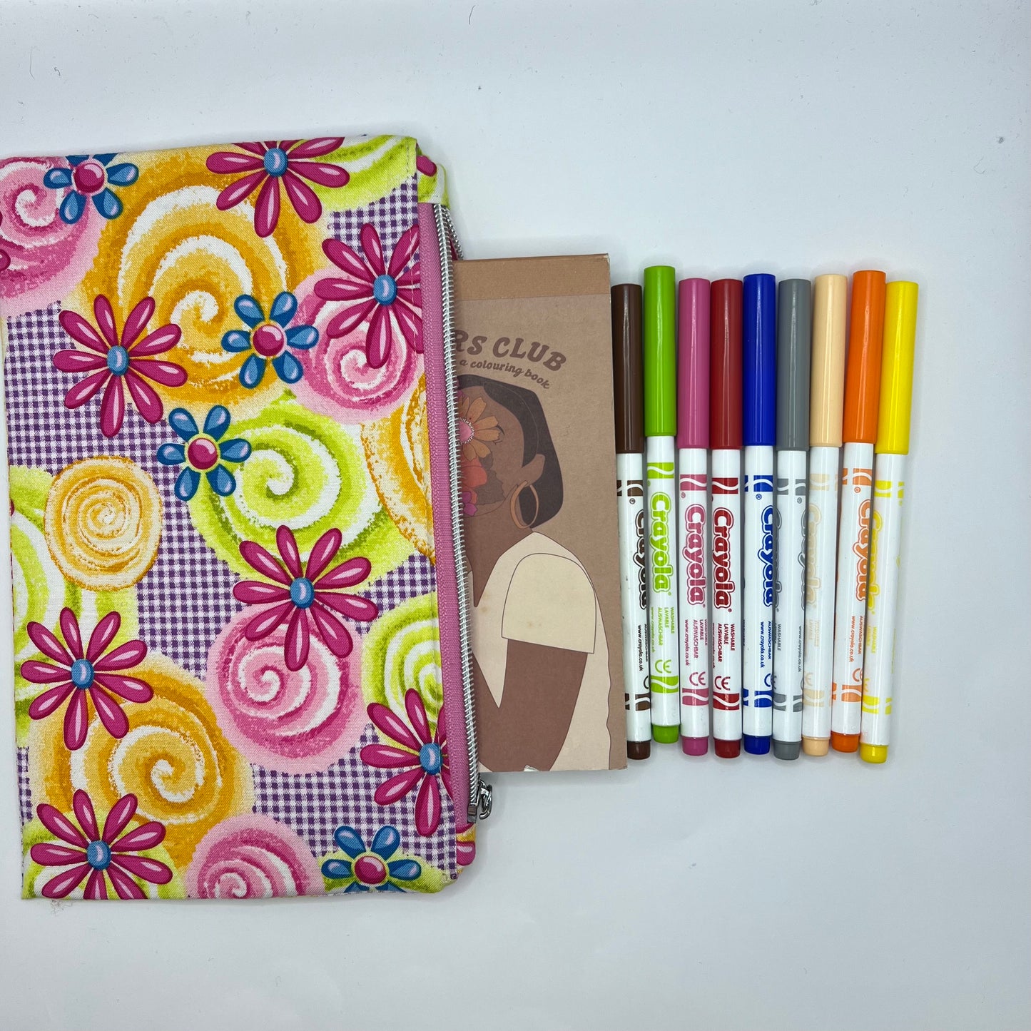 Handmade Upcycled Zipper Pouch - Gingham, Flowers, and Swirls