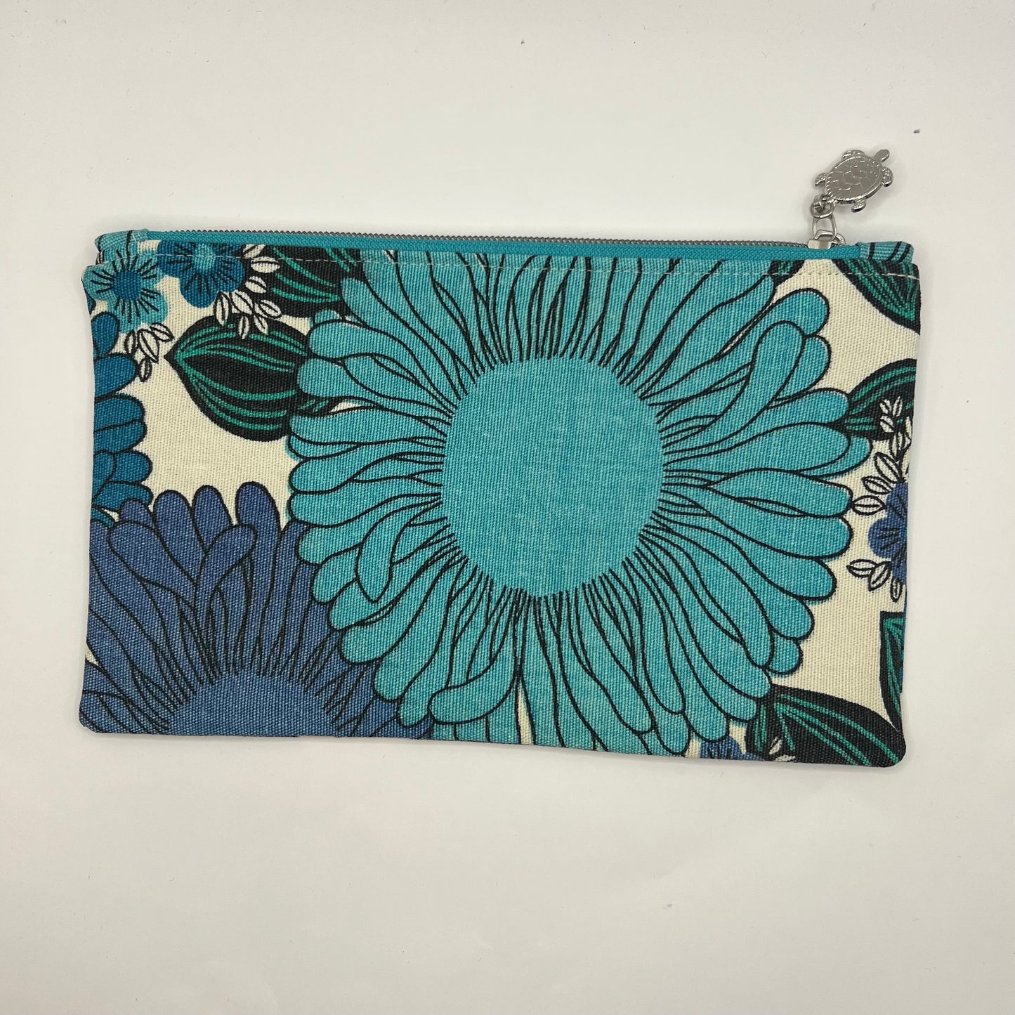 Handmade Upcycled Zipper Pouch - Bold Blue Florals
