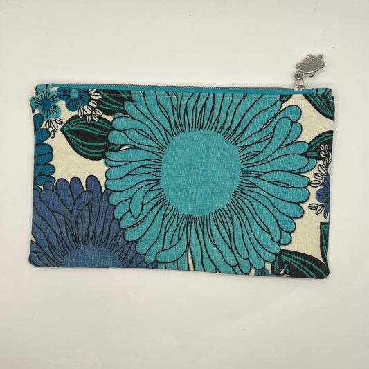 Handmade Upcycled Zipper Pouch - Bold Blue Florals