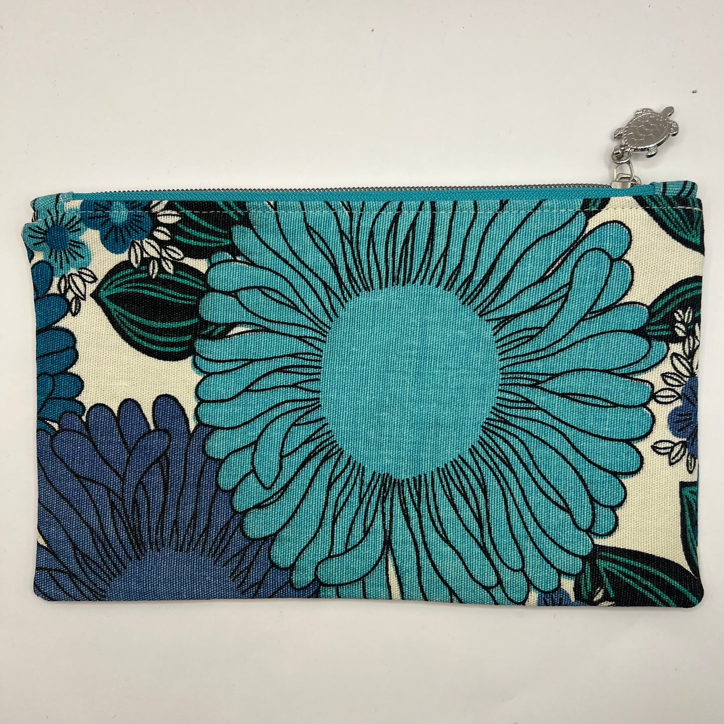 Handmade Upcycled Zipper Pouch - Bold Blue Florals