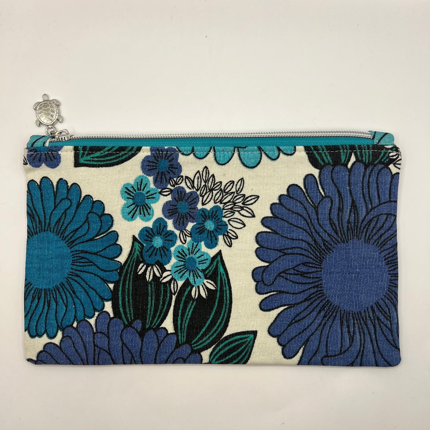 Handmade Upcycled Zipper Pouch - Bold Blue Florals