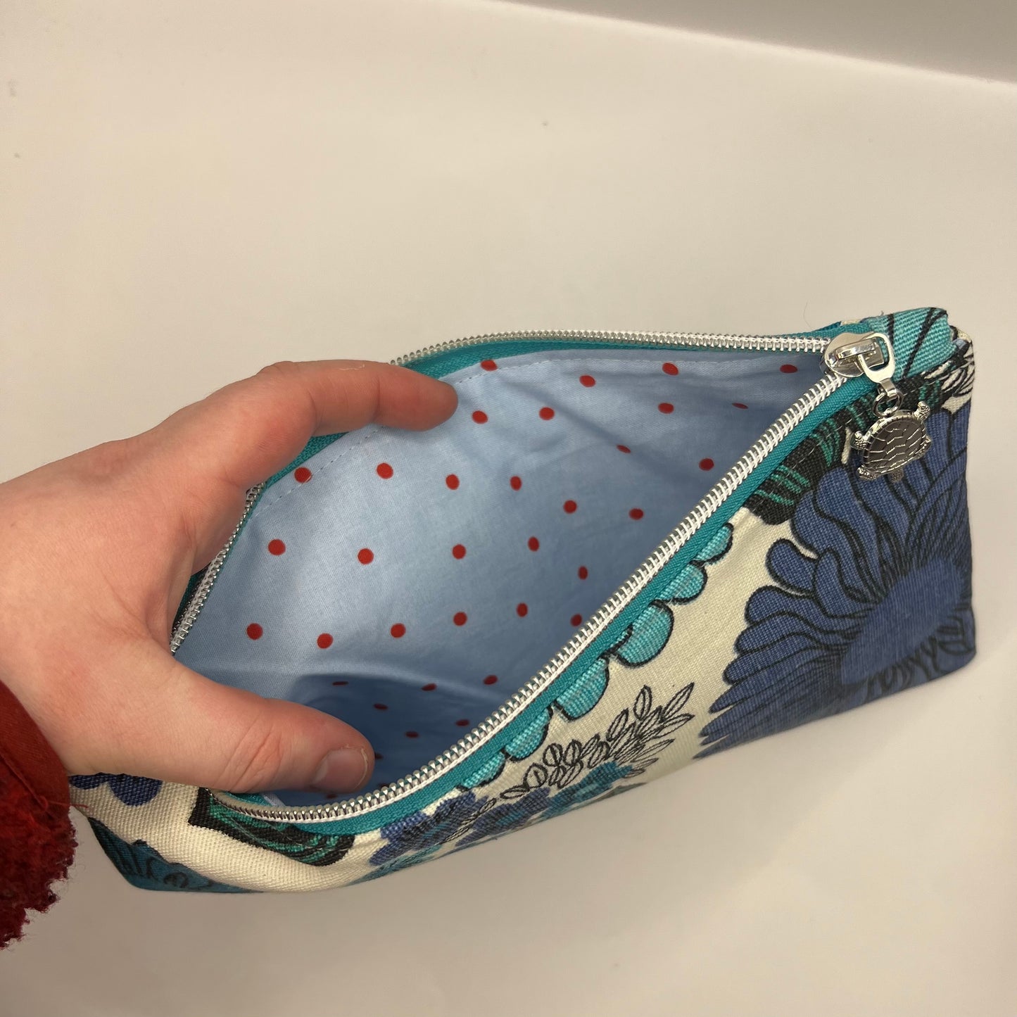 Handmade Upcycled Zipper Pouch - Bold Blue Florals