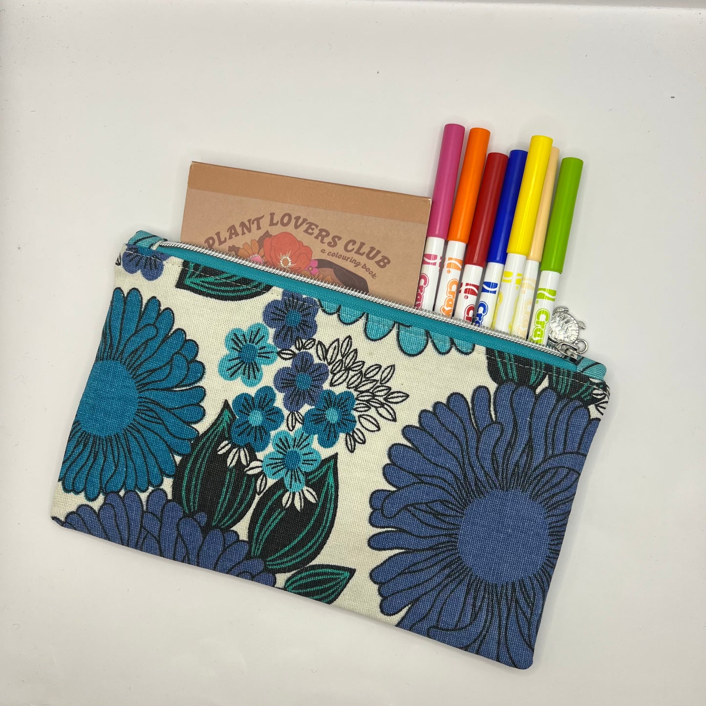 Handmade Upcycled Zipper Pouch - Bold Blue Florals