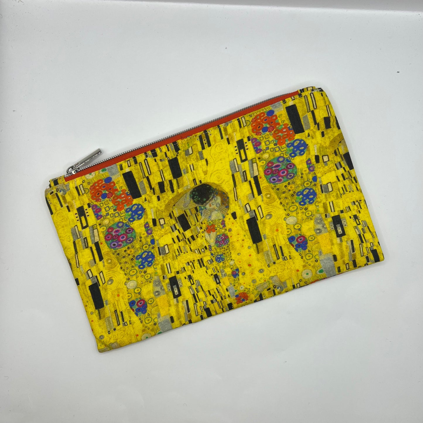 Handmade Upcycled Zipper Pouch - Klimt's The Kiss