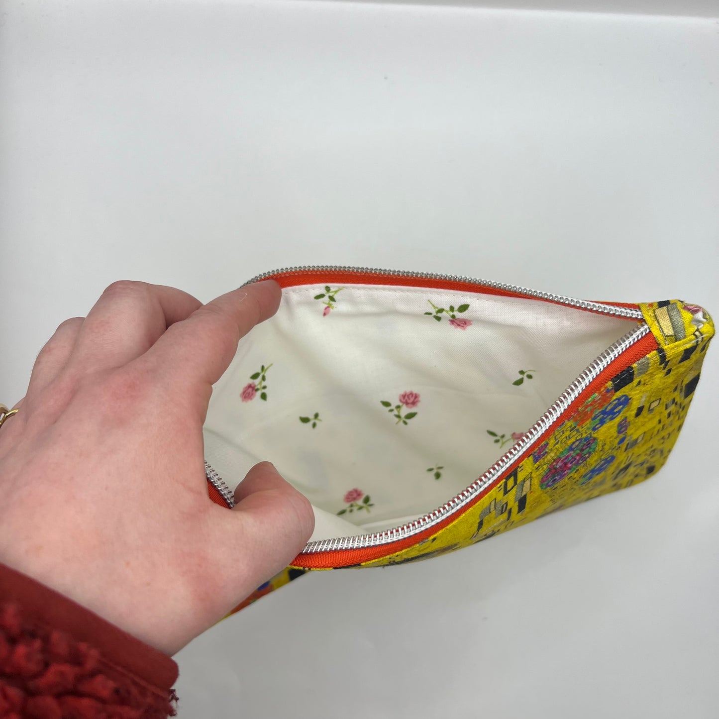 Handmade Upcycled Zipper Pouch - Klimt's The Kiss