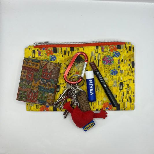 Handmade Upcycled Zipper Pouch - Klimt's The Kiss